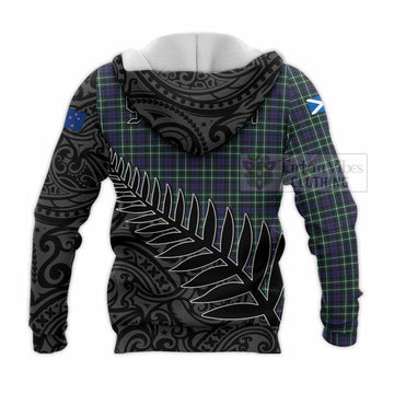 Allardice Crest Tartan Knitted Hoodie with New Zealand Silver Fern Half Style - Tartan Vibes Clothing