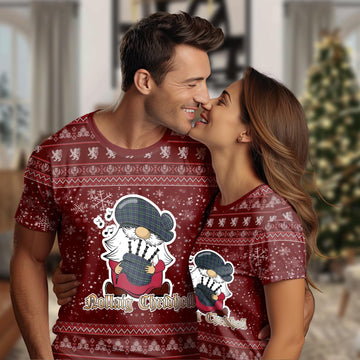 Allardice Clan Christmas Family T-Shirt with Funny Gnome Playing Bagpipes
