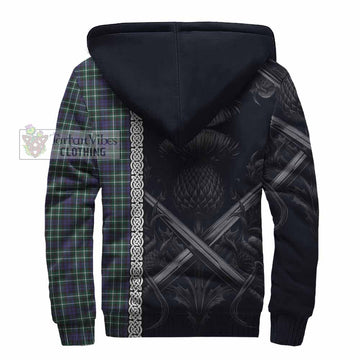 Allardice Tartan Sherpa Hoodie with Family Crest Cross Sword Thistle Celtic Vibes - Tartan Vibes Clothing