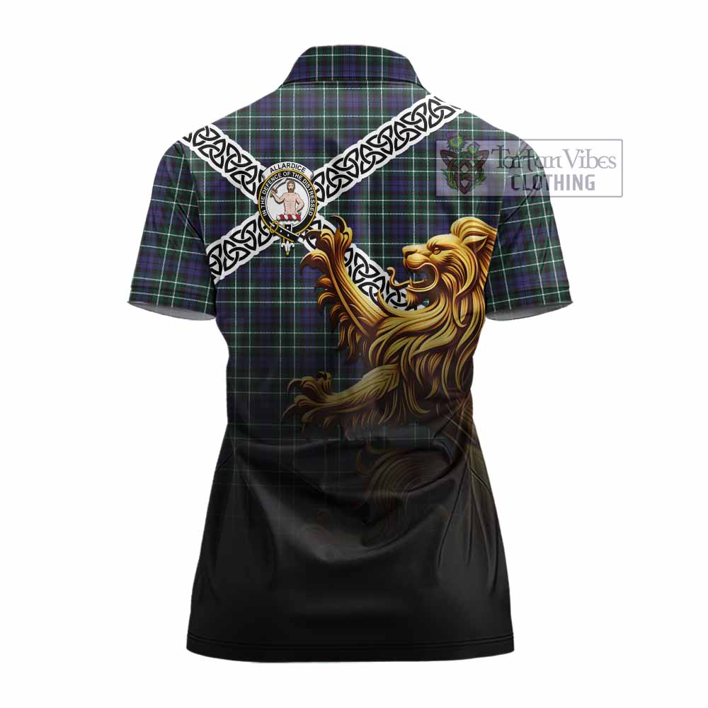 Allardice Crest Tartan Women's Polo Shirt with Golden Lion Emblem Celtic Style - Tartan Vibes Clothing