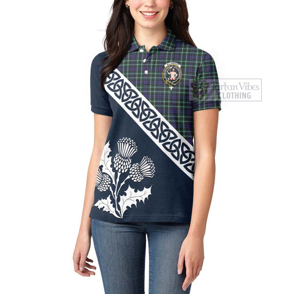 Allardice Tartan Women's Polo Shirt Featuring Thistle and Scotland Map - Tartanvibesclothing Store