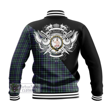 Allardice Tartan Baseball Jacket with Family Crest and Military Logo Style - Tartan Vibes Clothing