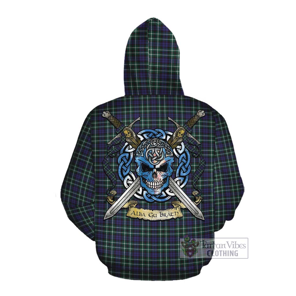 Allardice Tartan Cotton Hoodie with Family Crest Celtic Skull Style Pullover Hoodie - Tartan Vibes Clothing