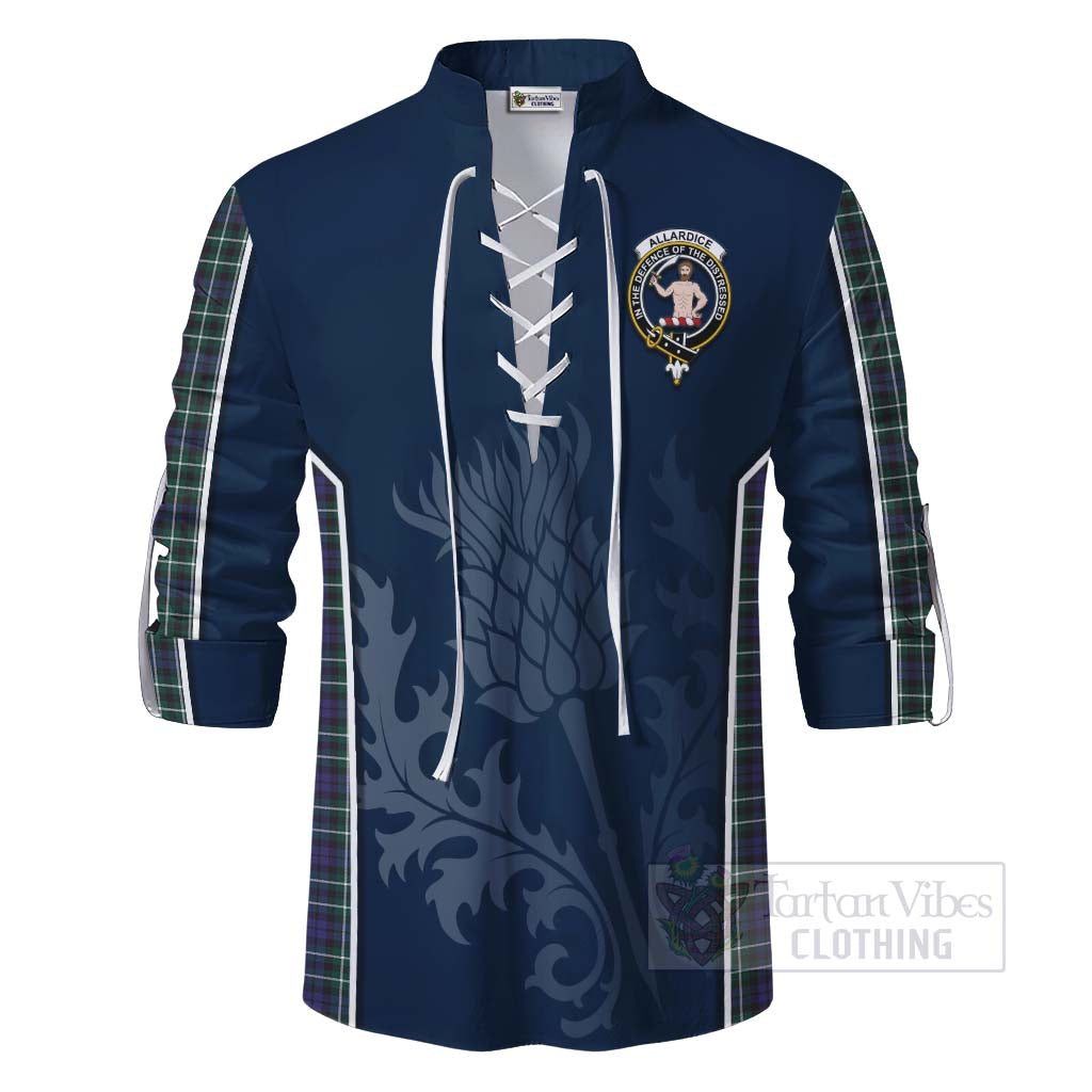 Tartan Vibes Clothing Allardice Tartan Ghillie Kilt Shirt with Family Crest and Scottish Thistle Vibes Sport Style
