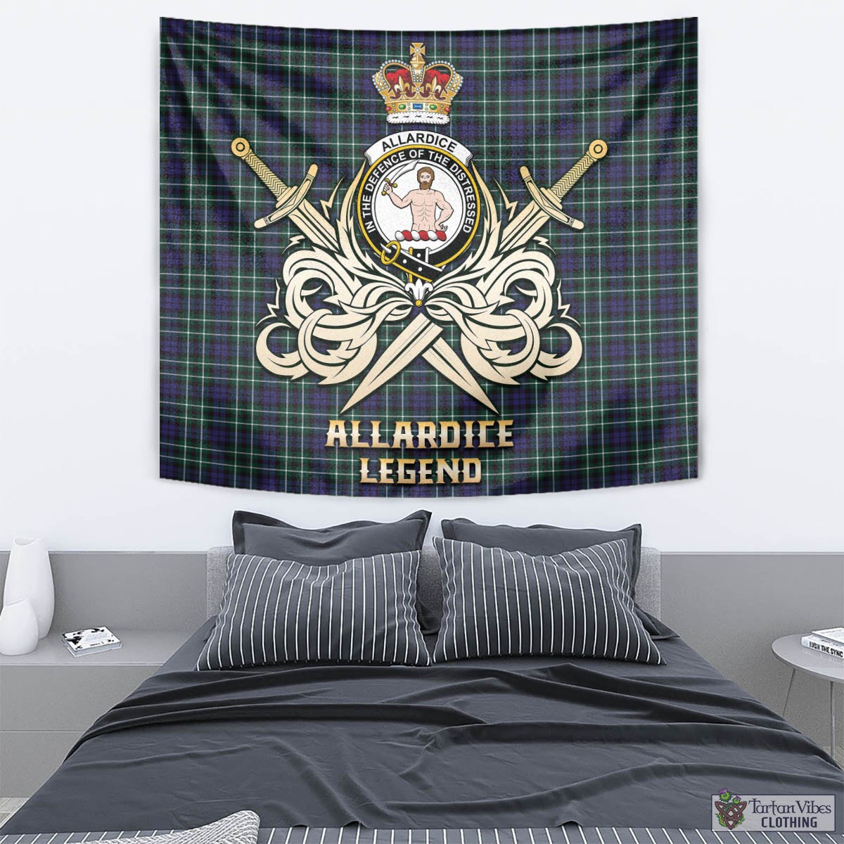 Tartan Vibes Clothing Allardice Tartan Tapestry with Clan Crest and the Golden Sword of Courageous Legacy