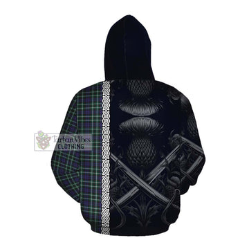 Allardice Tartan Cotton Hoodie with Family Crest Cross Sword Thistle Celtic Vibes Pullover Hoodie - Tartan Vibes Clothing