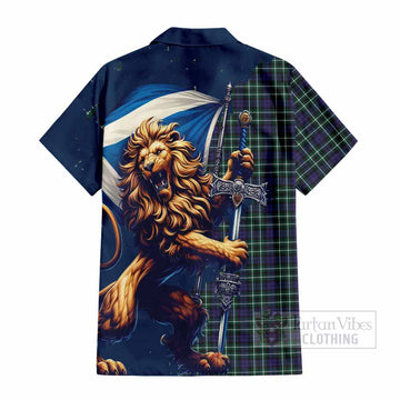Allardice Tartan Family Crest Hawaiian Shirt with Scottish Majestic Lion - Tartan Vibes Clothing