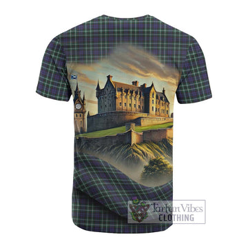 Allardice Tartan Family Crest Cotton T-shirt with Scottish Ancient Castle Style