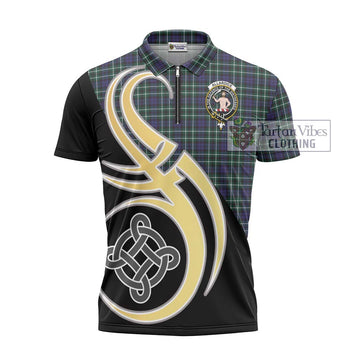 Allardice Tartan Zipper Polo Shirt with Family Crest and Celtic Symbol Style - Tartan Vibes Clothing