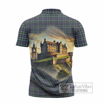 Allardice Tartan Family Crest Zipper Polo Shirt with Scottish Ancient Castle Style - Tartan Vibes Clothing