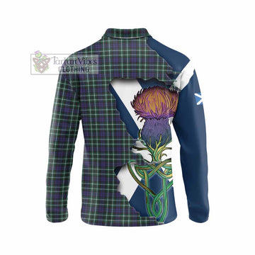 Tartan Vibes Clothing Allardice Tartan Family Crest Long Sleeve Polo Shirt Scottish Thistle Celtic Inspired
