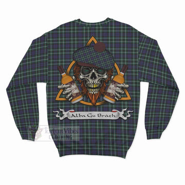 Allardice Tartan Sweatshirt with Family Crest and Bearded Skull Holding Bottles of Whiskey - Tartan Vibes Clothing