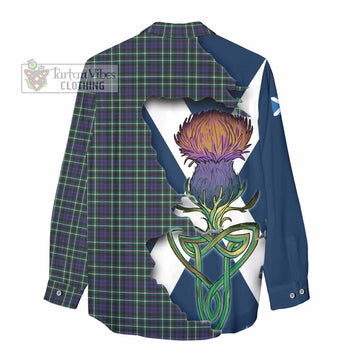 Tartan Vibes Clothing Allardice Tartan Family Crest Women's Casual Shirt Scottish Thistle Celtic Inspired