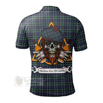 Allardice Tartan Polo Shirt with Family Crest and Bearded Skull Holding Bottles of Whiskey - Tartan Vibes Clothing