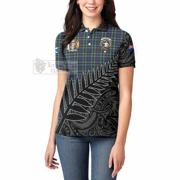 Allardice Crest Tartan Women's Polo Shirt with New Zealand Silver Fern Half Style - Tartan Vibes Clothing