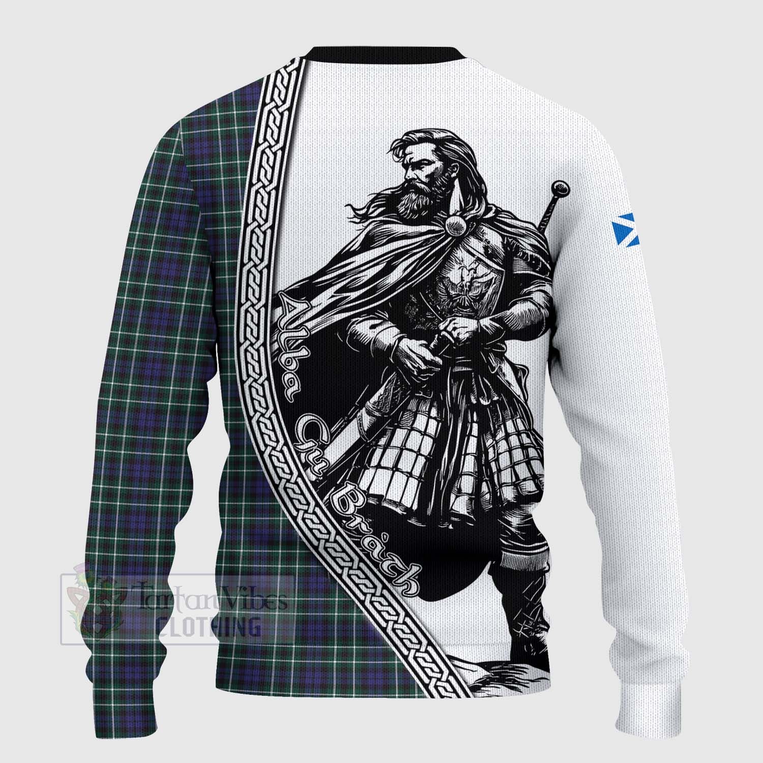 Allardice Tartan Clan Crest Knitted Sweater with Highlander Warrior Celtic Style - Tartan Vibes Clothing