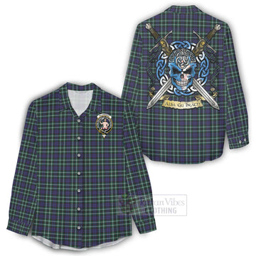 Allardice Tartan Women's Casual Shirt with Family Crest Celtic Skull Style - Tartan Vibes Clothing