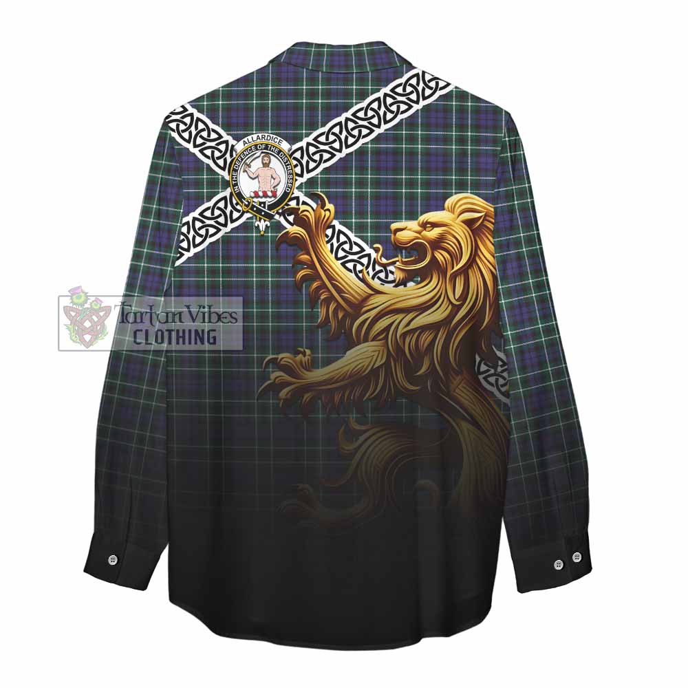 Allardice Crest Tartan Women's Casual Shirt with Golden Lion Emblem Celtic Style - Tartan Vibes Clothing