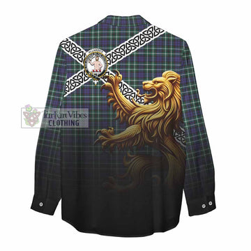 Allardice Crest Tartan Women's Casual Shirt with Golden Lion Emblem Celtic Style - Tartan Vibes Clothing