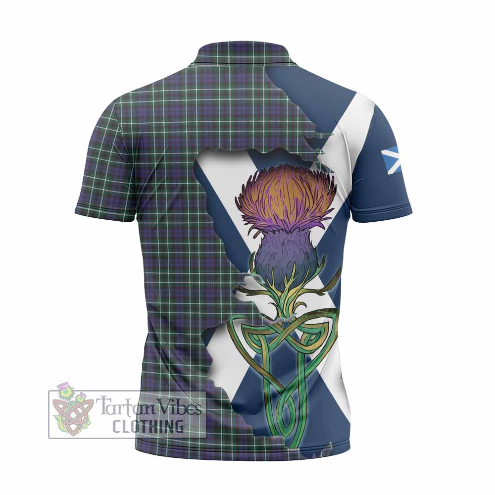Tartan Vibes Clothing Allardice Tartan Family Crest Zipper Polo Shirt Scottish Thistle Celtic Inspired