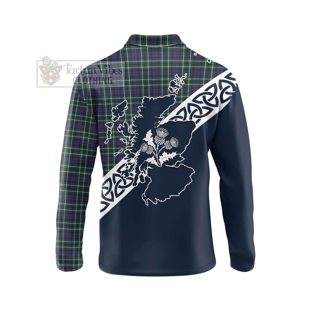 Allardice Tartan Long Sleeve Polo Shirt Featuring Thistle and Scotland Map - Tartan Vibes Clothing