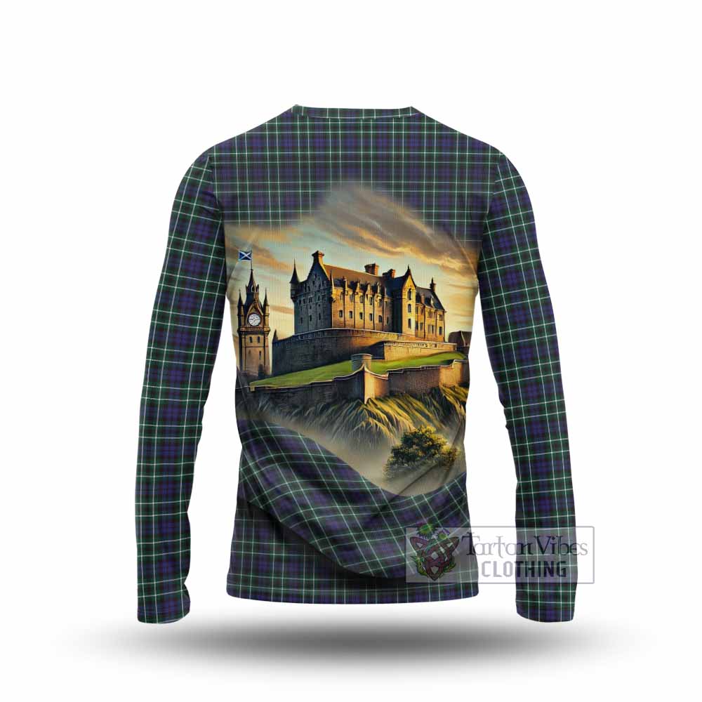 Allardice Tartan Family Crest Long Sleeve T-Shirt with Scottish Ancient Castle Style - Tartan Vibes Clothing