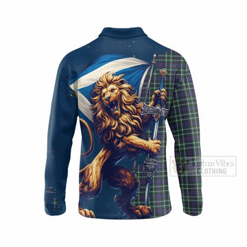 Allardice Tartan Family Crest Long Sleeve Polo Shirt with Scottish Majestic Lion - Tartan Vibes Clothing