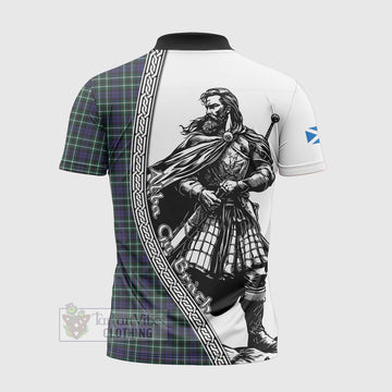 Allardice Tartan Clan Crest Zipper Polo Shirt with Highlander Warrior Celtic Style - Tartan Vibes Clothing
