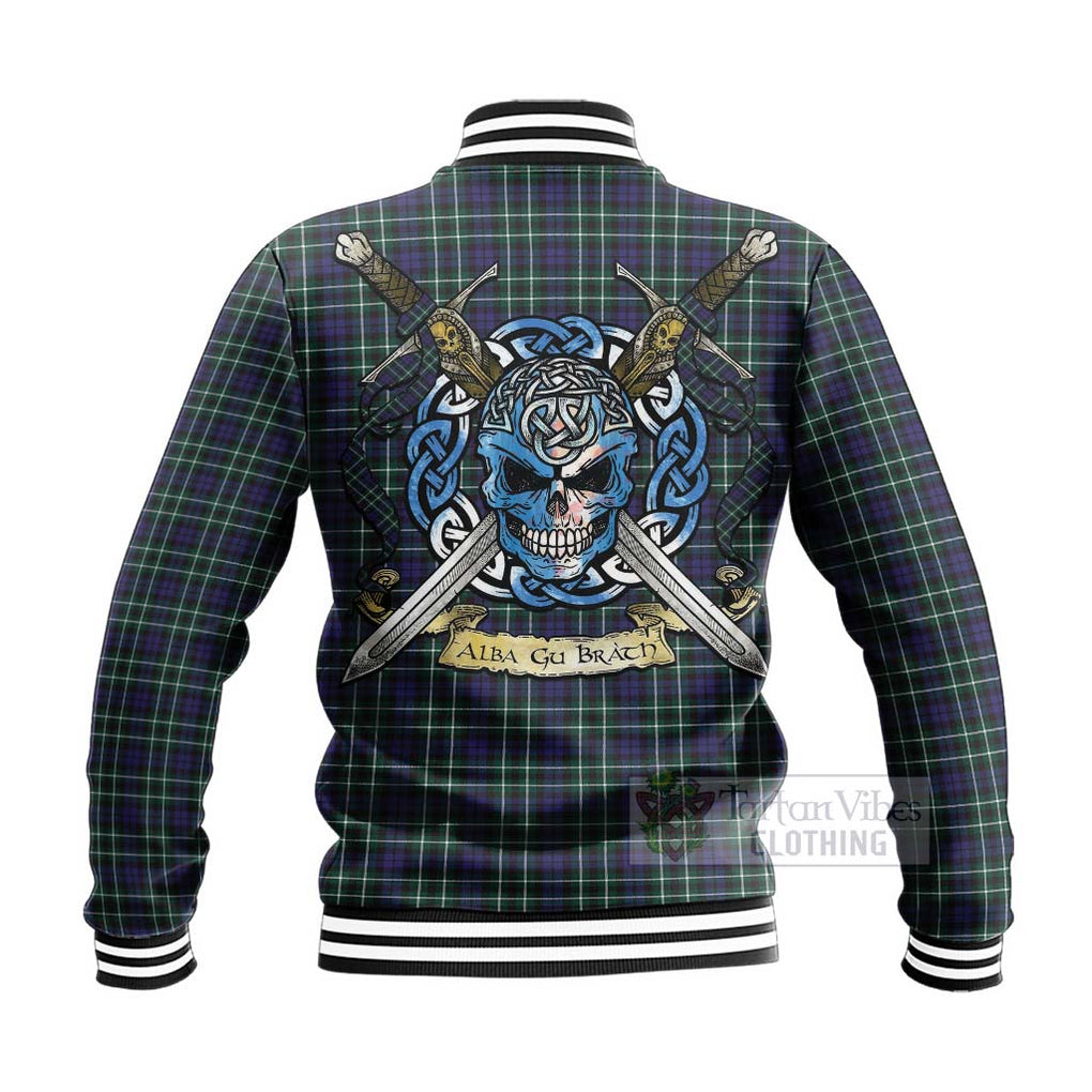 Allardice Tartan Baseball Jacket with Family Crest Celtic Skull Style - Tartan Vibes Clothing