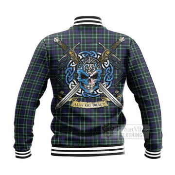 Allardice Tartan Baseball Jacket with Family Crest Celtic Skull Style - Tartan Vibes Clothing