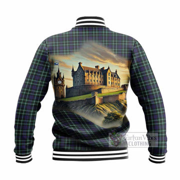 Allardice Tartan Family Crest Baseball Jacket with Scottish Ancient Castle Style - Tartan Vibes Clothing