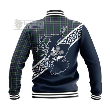 Allardice Tartan Baseball Jacket Featuring Thistle and Scotland Map - Tartan Vibes Clothing
