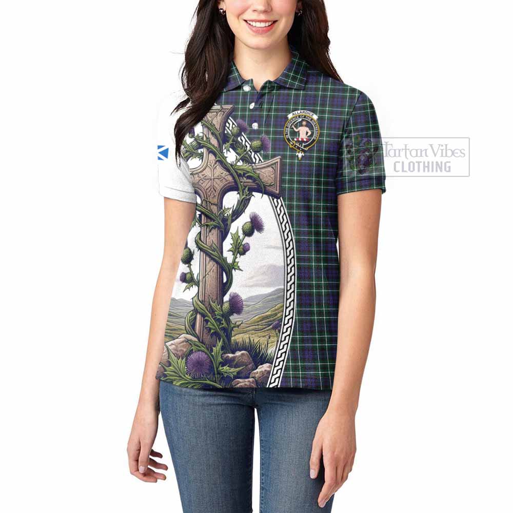 Tartan Vibes Clothing Allardice Tartan Women's Polo Shirt with Family Crest and St. Andrew's Cross Accented by Thistle Vines