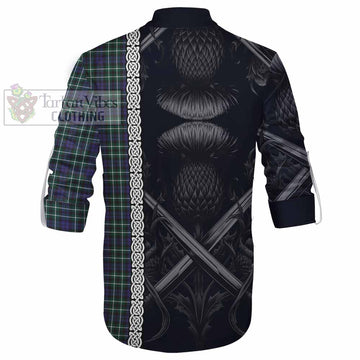 Allardice Tartan Ghillie Kilt Shirt with Family Crest Cross Sword Thistle Celtic Vibes - Tartan Vibes Clothing