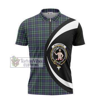 Allardice Tartan Zipper Polo Shirt with Family Crest Circle Style - Tartan Vibes Clothing