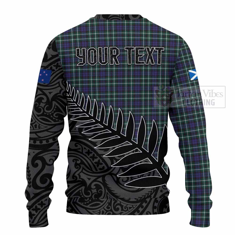 Allardice Crest Tartan Knitted Sweater with New Zealand Silver Fern Half Style - Tartan Vibes Clothing