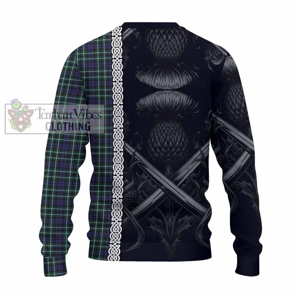 Allardice Tartan Knitted Sweater with Family Crest Cross Sword Thistle Celtic Vibes - Tartan Vibes Clothing