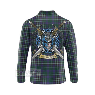 Allardice Tartan Long Sleeve Polo Shirt with Family Crest Celtic Skull Style - Tartan Vibes Clothing