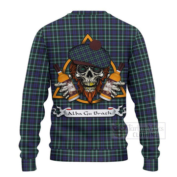 Allardice Tartan Ugly Sweater with Family Crest and Bearded Skull Holding Bottles of Whiskey - Tartan Vibes Clothing