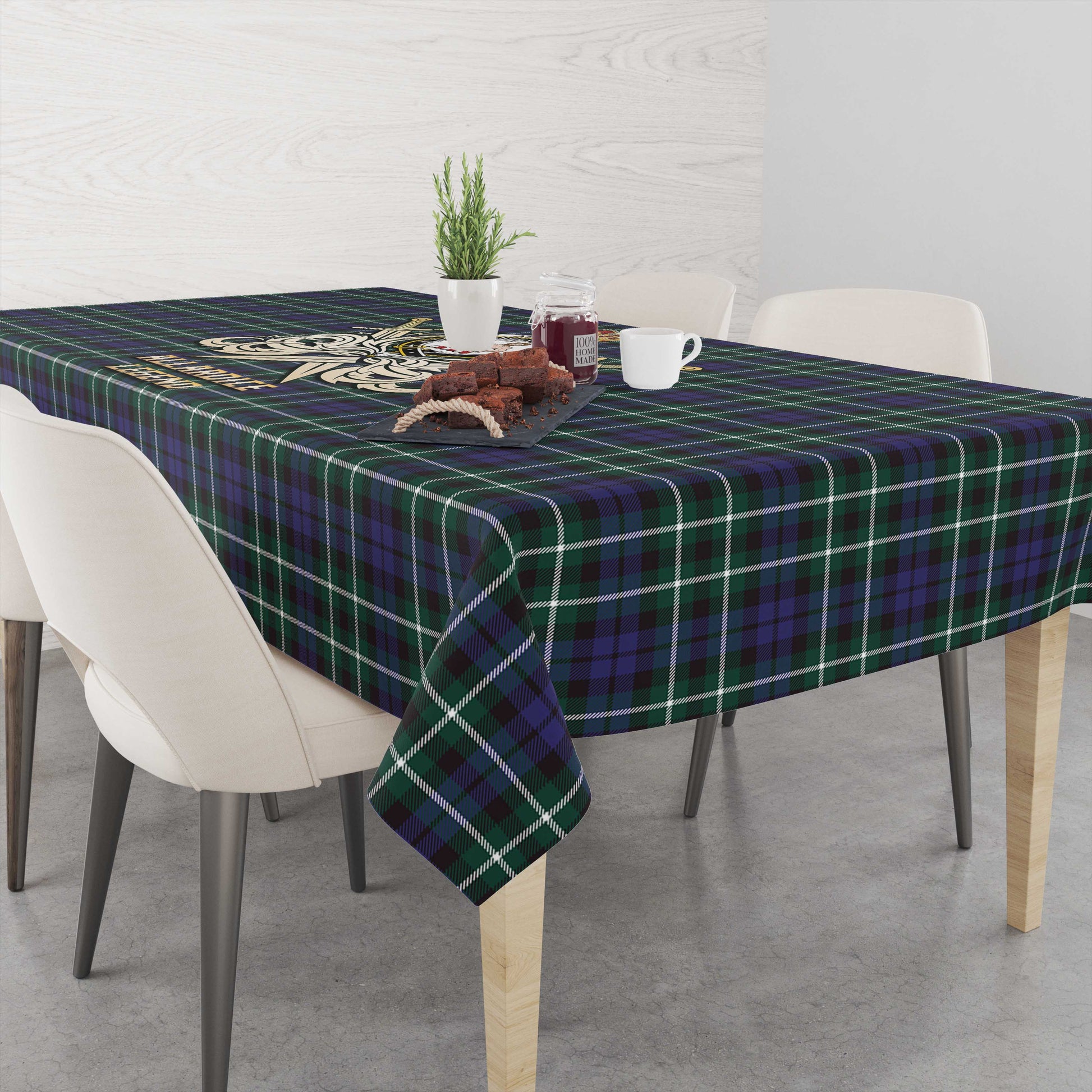 Tartan Vibes Clothing Allardice Tartan Tablecloth with Clan Crest and the Golden Sword of Courageous Legacy