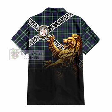 Allardice Crest Tartan Hawaiian Shirt with Golden Lion Emblem Celtic Style - Tartan Vibes Clothing