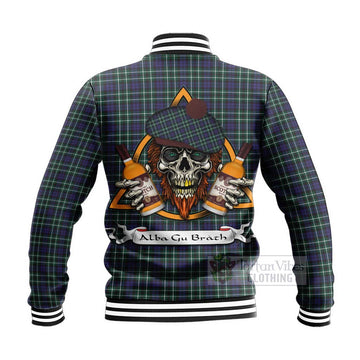 Allardice Tartan Baseball Jacket with Family Crest and Bearded Skull Holding Bottles of Whiskey - Tartan Vibes Clothing