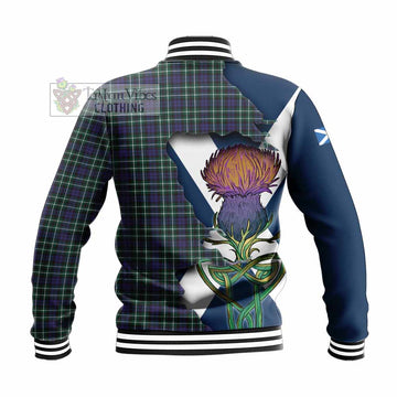 Tartan Vibes Clothing Allardice Tartan Family Crest Baseball Jacket Scottish Thistle Celtic Inspired