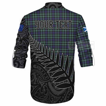 Allardice Crest Tartan Ghillie Kilt Shirt with New Zealand Silver Fern Half Style - Tartan Vibes Clothing
