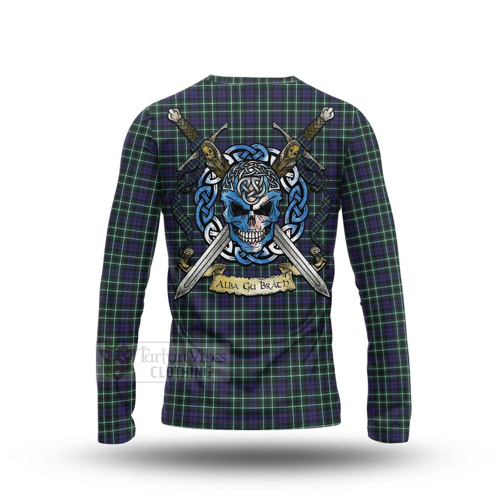 Allardice Tartan Long Sleeve T-Shirt with Family Crest Celtic Skull Style - Tartan Vibes Clothing