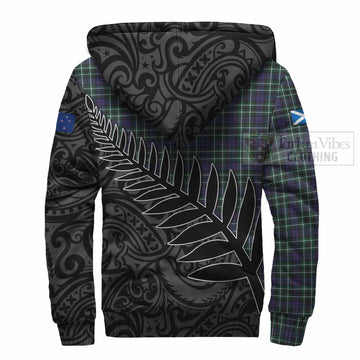 Allardice Crest Tartan Sherpa Hoodie with New Zealand Silver Fern Half Style - Tartan Vibes Clothing