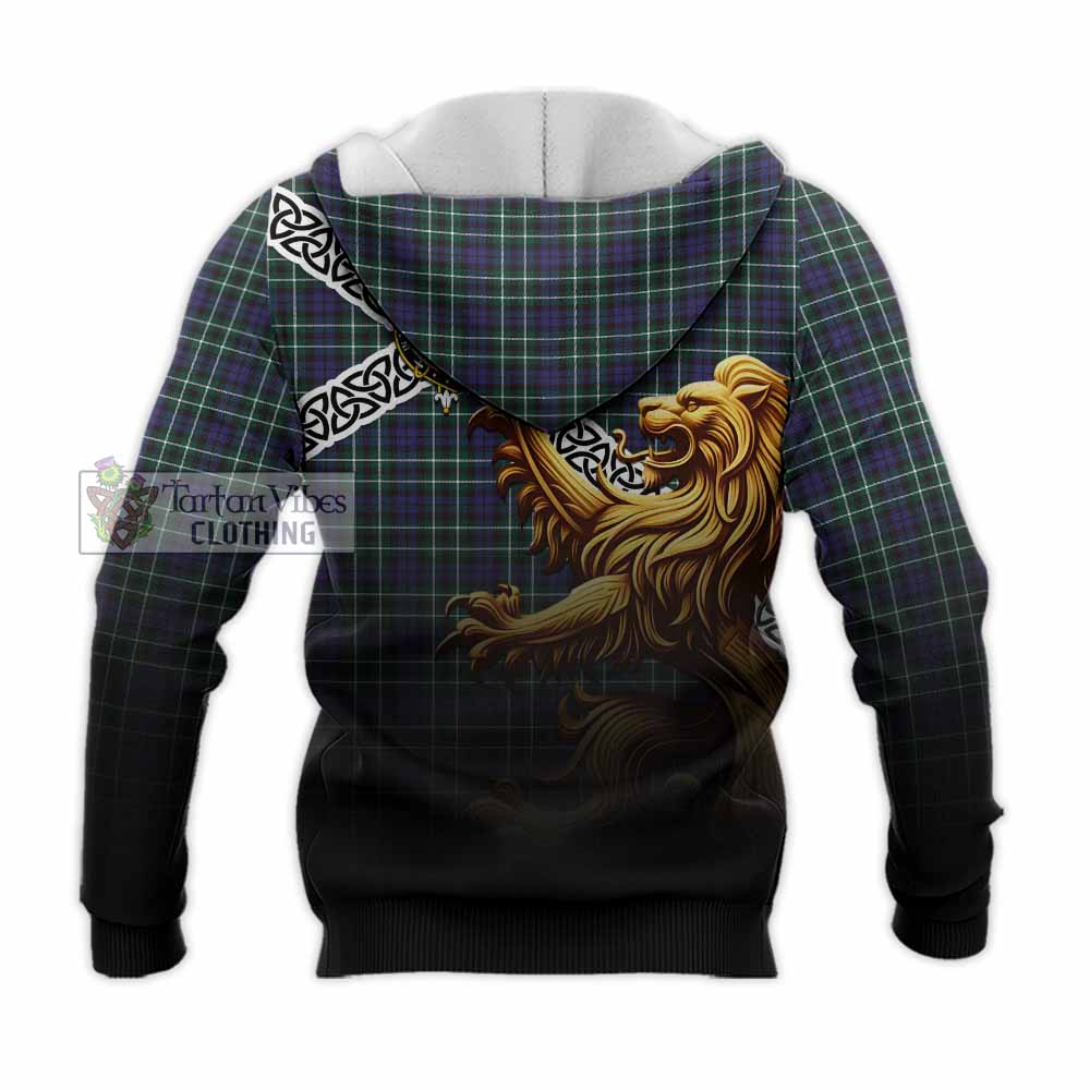 Allardice Crest Tartan Knitted Hoodie with Golden Lion Emblem Celtic Style - Tartan Vibes Clothing