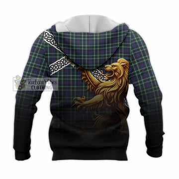 Allardice Crest Tartan Knitted Hoodie with Golden Lion Emblem Celtic Style - Tartan Vibes Clothing