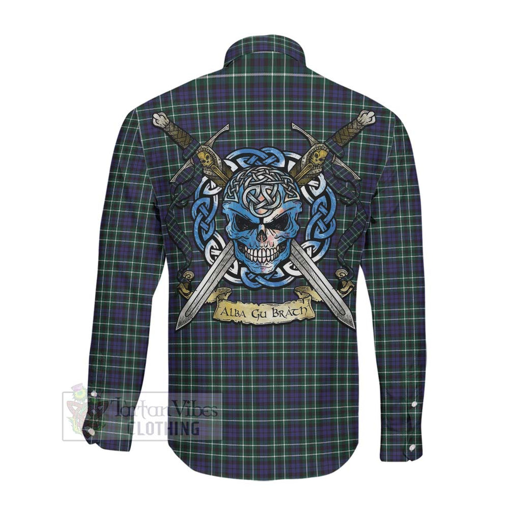 Allardice Tartan Long Sleeve Button Shirt with Family Crest Celtic Skull Style Men's Shirt - Tartan Vibes Clothing