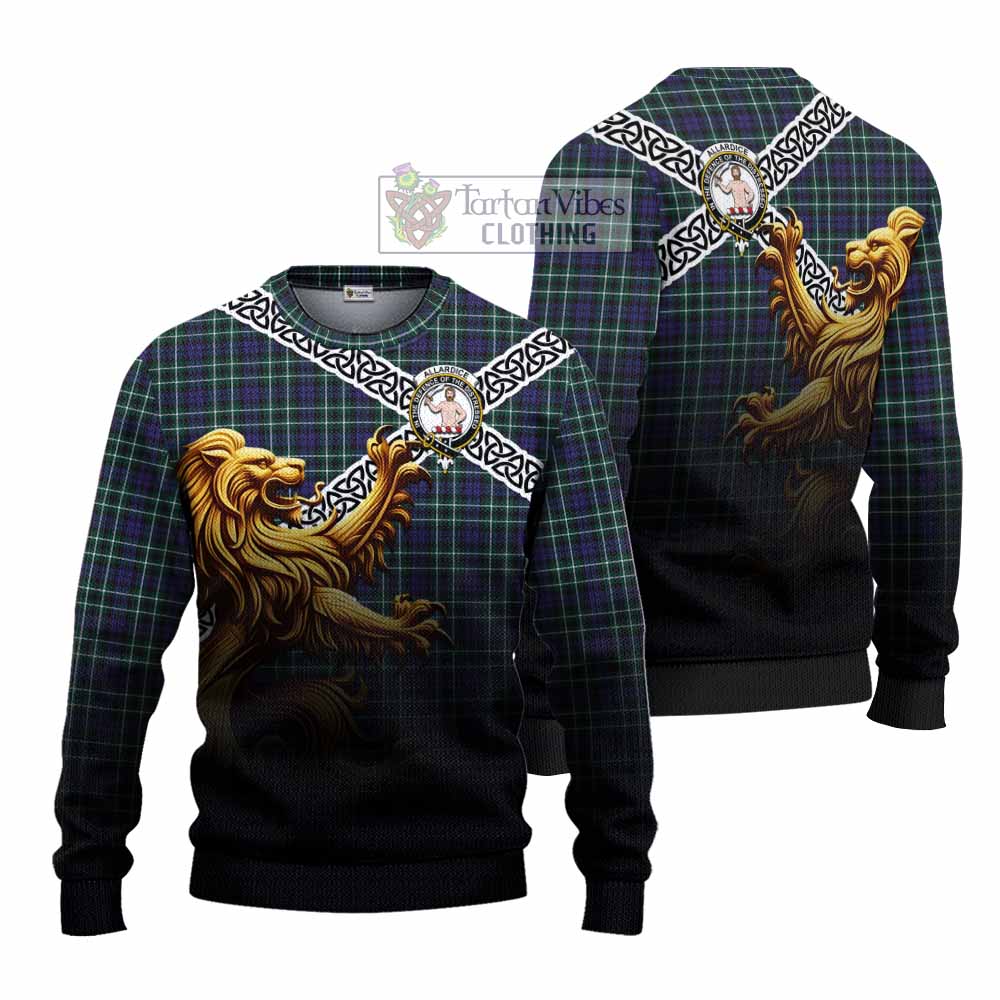 Allardice Crest Tartan Knitted Sweater with Golden Lion Emblem Celtic Style - Tartan Vibes Clothing